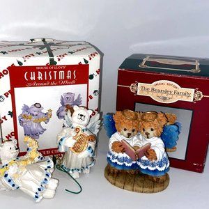 1990s House Of Lloyd Christmas Bear Cub Choir Hanging & Sing For Joy Ornaments